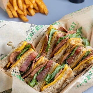 TRIPLE DECKER VEGAN TURKEY & BACON CLUB SANDWICH!